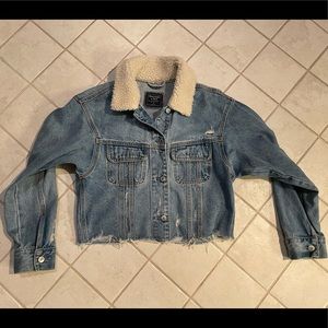 Cropped Jean Jacket with Sherpa Collar